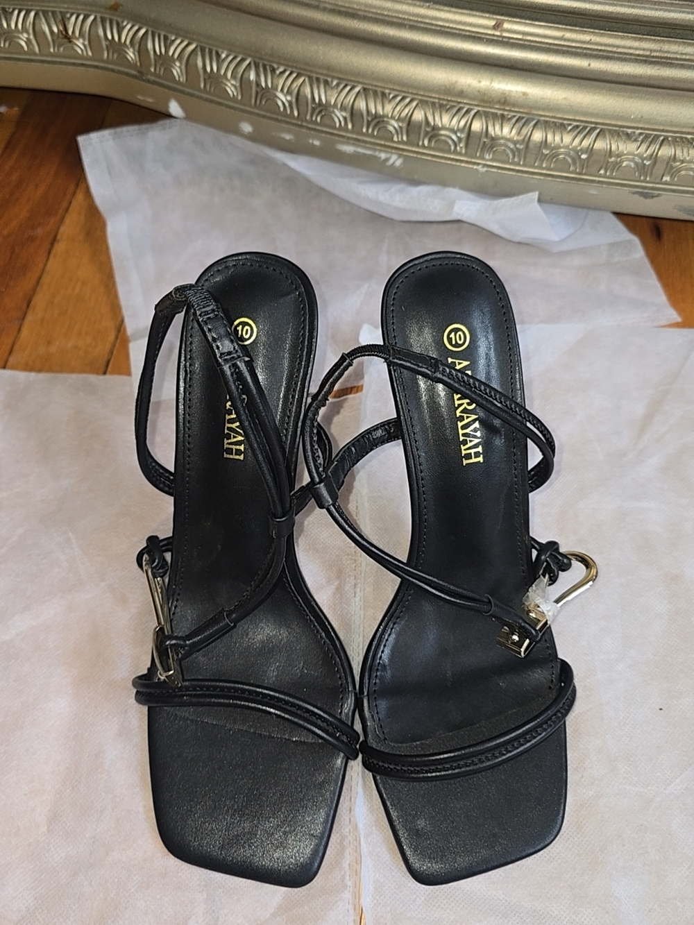 Black Strappy Square-Toe Sandals by